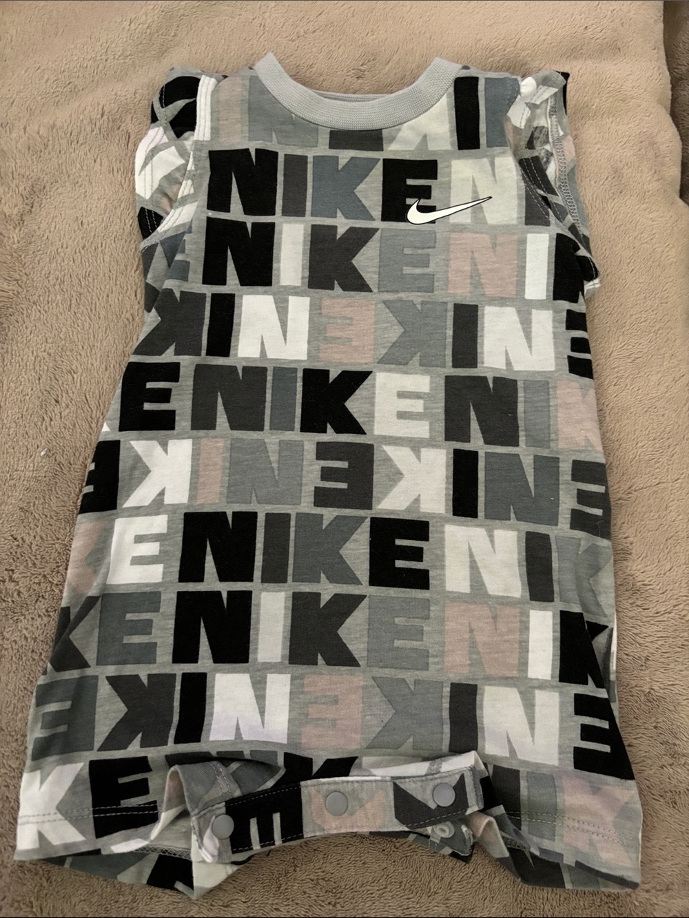 Nike Sleeveless Baby Romper in Gray, Black & Light Pink